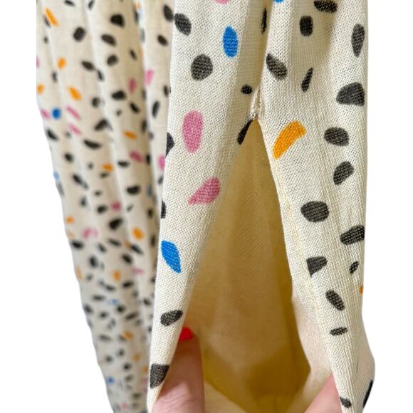 Zara Confetti Print Tie Strap Midi Dress Medium Yellow Stretch Knit Pockets - Picture 6 of 7